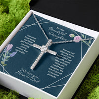 To Our Beautiful Daughter from Mom and Dad CZ Cross Pendant Necklace / Birthday Present for Her / 14K White Gold Dipped / Free Shipping