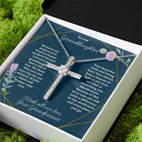 To Our Granddaughter CZ Cross Pendant Necklace / Faith Birthday Present for Her / 14K White Gold Dipped / Free Shipping