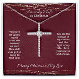 To My Amazing Wife at Christmas CZ Cross Pendant Necklace / Christmas Present for Her / 14K White Gold Dipped / Free Shipping