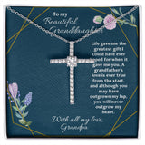 To My Beautiful Granddaughter CZ Cross Pendant Necklace / Faith Birthday Present for Her / 14K White Gold Dipped / Free Shipping