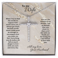 To My Wife CZ Cross Pendant Necklace / Anniversary Gift for Her / 14K White Gold Dipped / Free Shipping