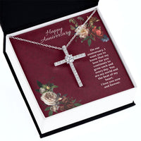Happy Anniversary CZ Cross Pendant Necklace / Anniversary Gift for Her / 14K White Gold Dipped / Free Shipping