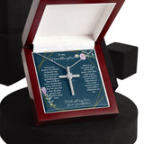To My Granddaughter CZ Cross Pendant Necklace / Faith Birthday Present for Her / 14K White Gold Dipped / Free Shipping