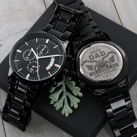 Biker Dad Gift/ Father Gift/ Engraved Design Black Chronograph Watch/ Free Shipping