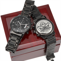 Biker Dad Gift/ Father Gift/ Engraved Design Black Chronograph Watch/ Free Shipping