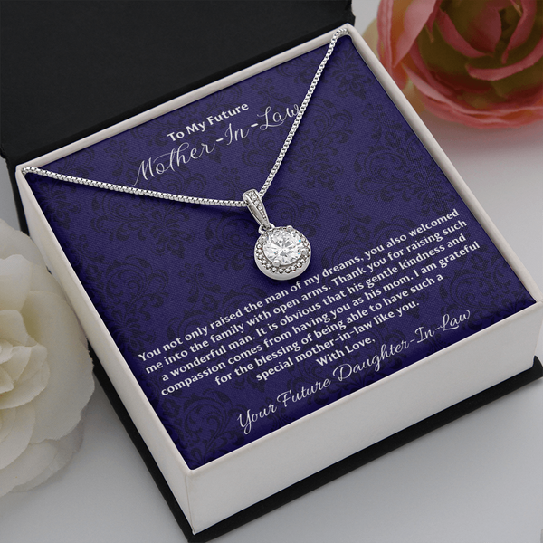 To My Future Mother-In-Law Eternal Hope Pendant Necklace / White Gold Overlay Gift from future Daughter-In-Law