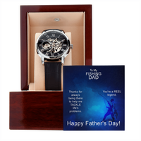 To My Fishing Dad. Thanks for always being there.  Men's Openwork Watch With Mahogany Box  / Free Shipping