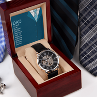 Dad you only know about half of it love.  Men's Openwork Watch With Mahogany Box  / Free Shipping