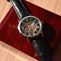 To My Fishing Dad. Thanks for always being there.  Men's Openwork Watch With Mahogany Box  / Free Shipping