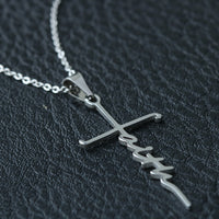 Happy Anniversary Faith Cross Pendant Necklace / 14K White Gold Finish / Free Shipping