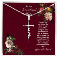 To My Beautiful Wife Faith Cross Pendant Necklace / 14K White Gold Finish / Free Shipping
