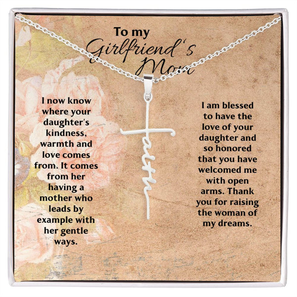To My Girlfriend's Mom Faith Cross Pendant Necklace / 14K White Gold Finish / Free Shipping