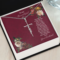 To My Beautiful Wife Faith Cross Pendant Necklace / 14K White Gold Finish / Free Shipping