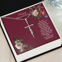 Happy Anniversary Faith Cross Pendant Necklace / 14K White Gold Finish / Free Shipping
