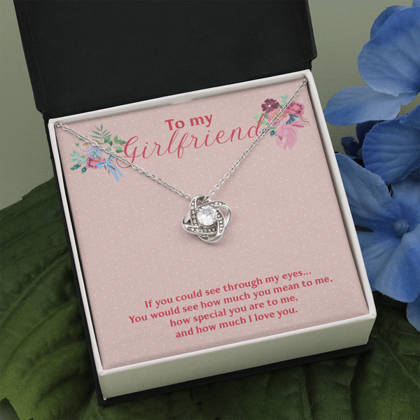 To My Valentine / Valentine's Day Love Knot Necklace / White Gold Overlay Jewelry Gift for Girlfriend / Romantic Love / Free shipping