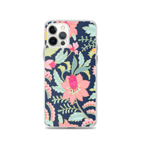 Flowers iPhone Case / Flowery Stitched Design iPhone Cover / Pink Navy Bloom Phone / Free Shipping