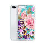 Apple iPhone Case Flowers / Phone Case / iPhone Cover / Roses Pansies / Pink Teal Purple Yellow