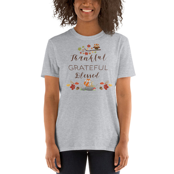 Thankful Grateful Blessed Short-Sleeve Unisex T-Shirt - Christian Tshirt - Autumn Fall Shirt