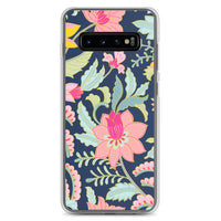 Flowery Samsung Case / Flowery Stitched Design Cover / Pink Navy Bloom Android Phone / Free Shipping